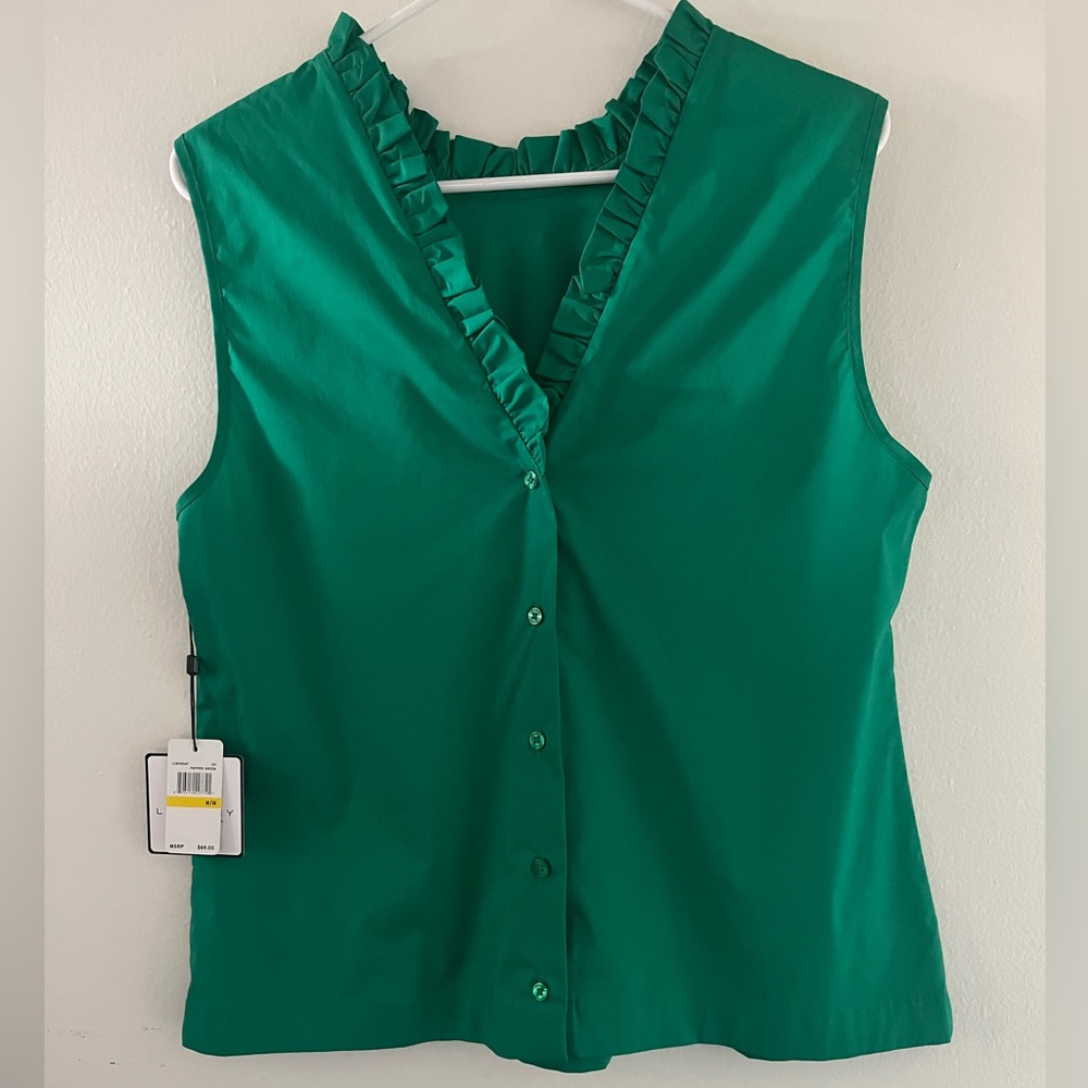 Laundry By Shelli Segal Emerald Sleeveless Ruffle Blouse